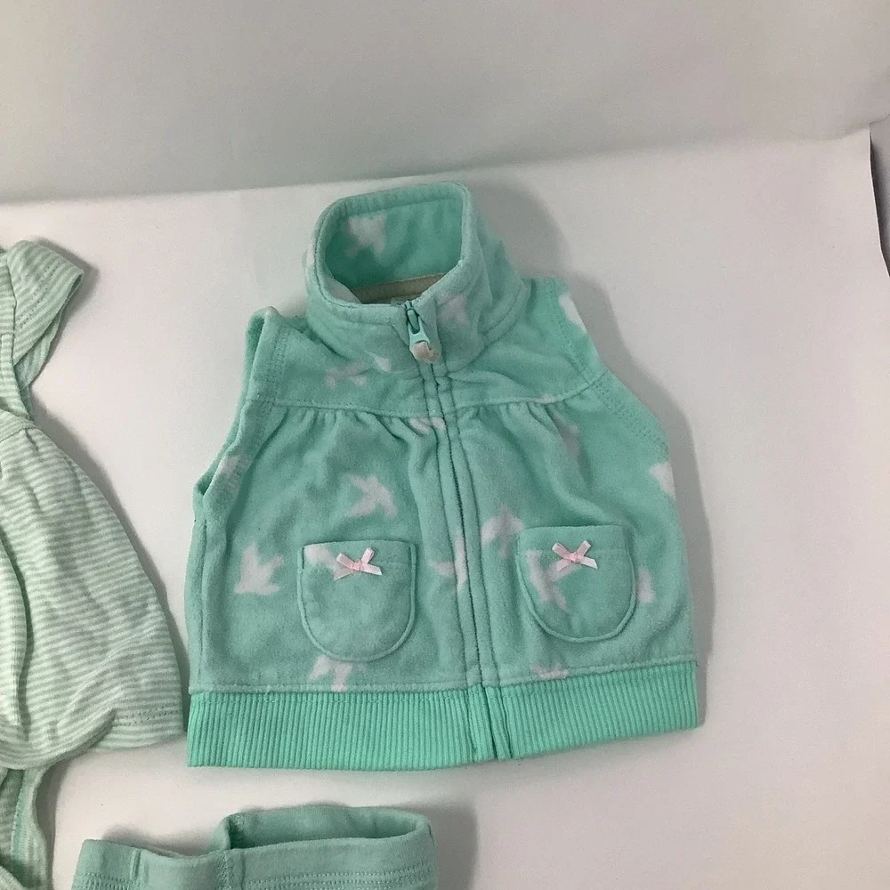 Carter's Baby Girl 3pc Lot Newborn Mint‎ Dress Vest Leggings